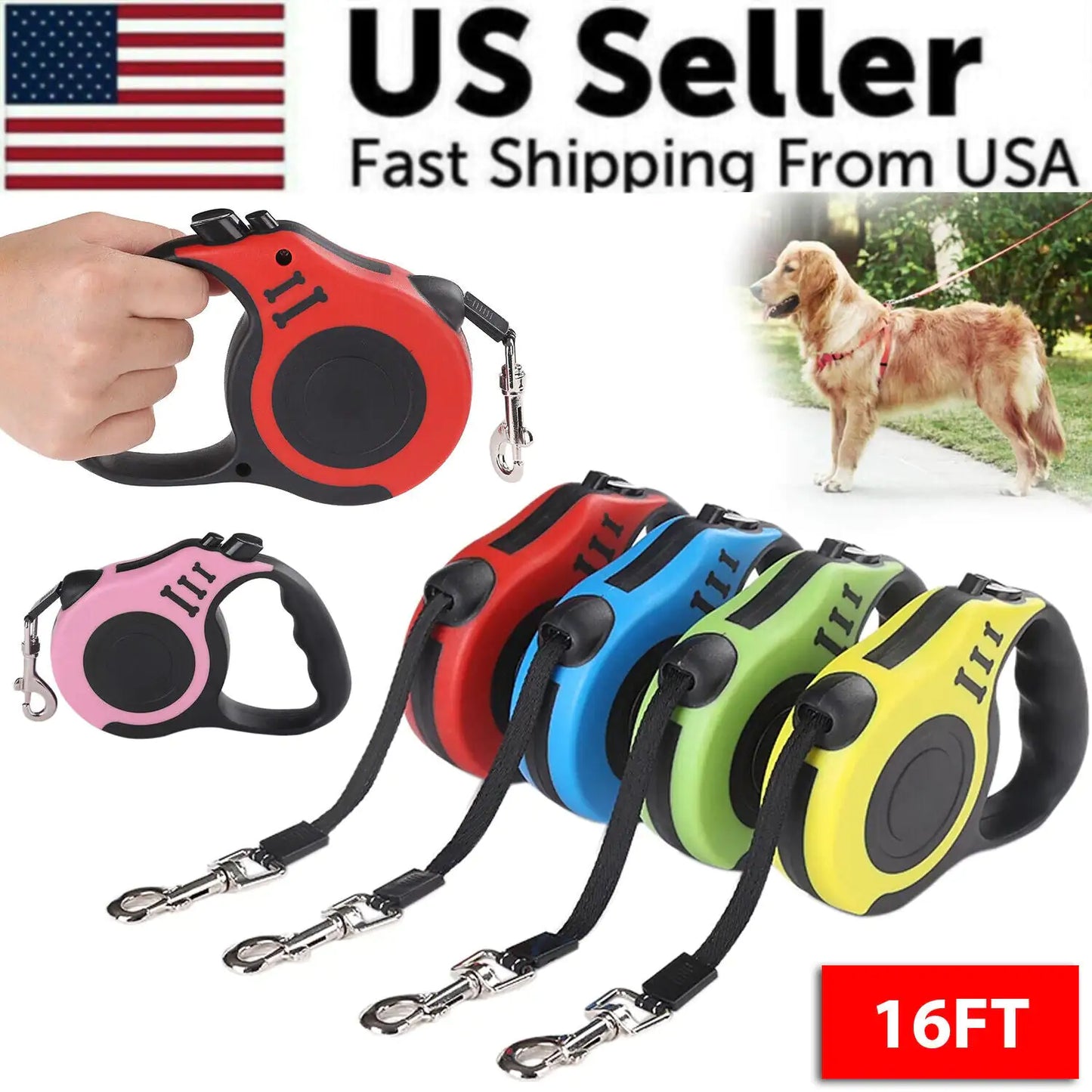 Automatic Retractable Dog Leash Pet Collar Automatic Walking Lead Free US
