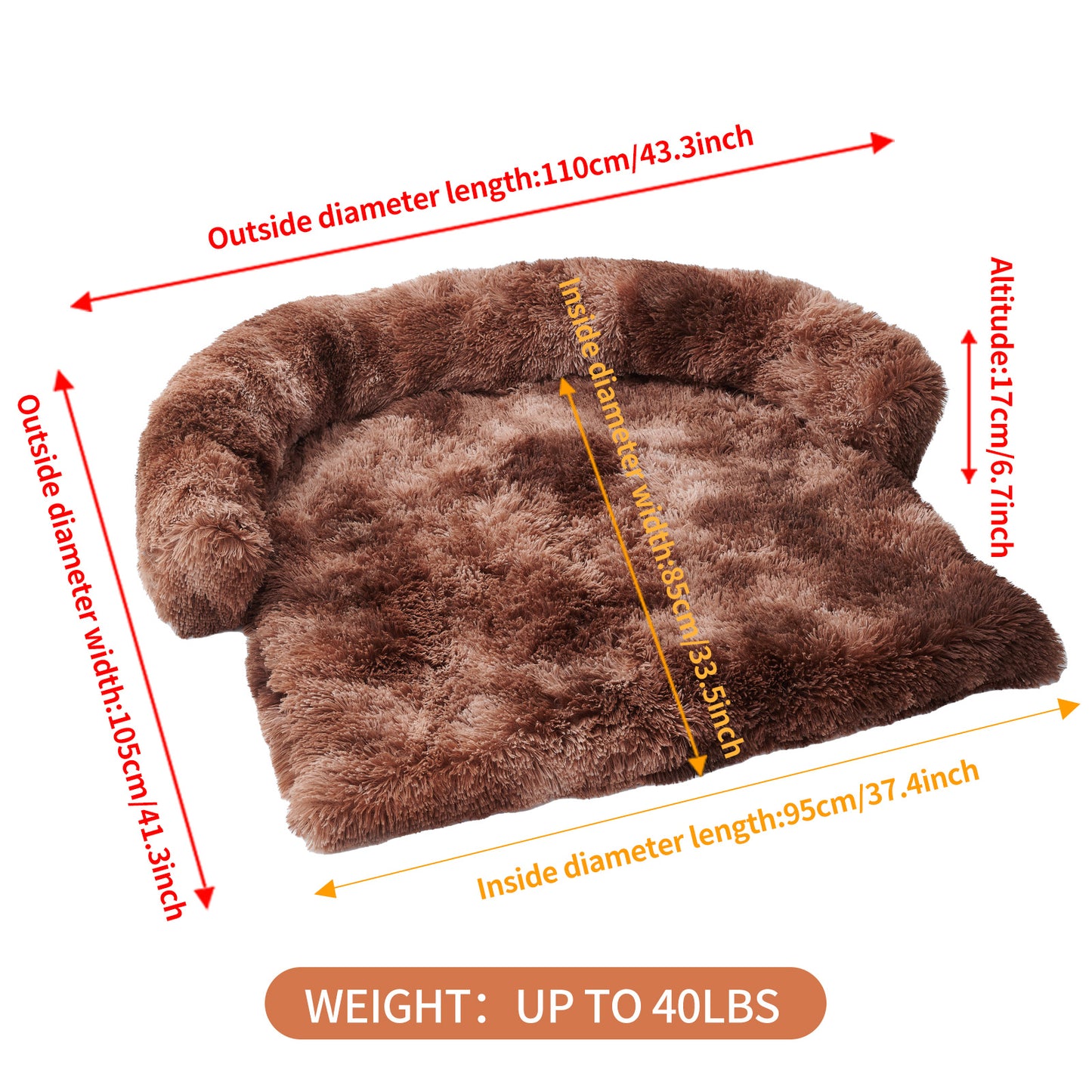 Dog Bed Mat for Couch - Non-Slip & Machine Washable Sofa Cushion - Comfortable Pet Pad for Large Dogs & Cats - 43x41x7 Inch